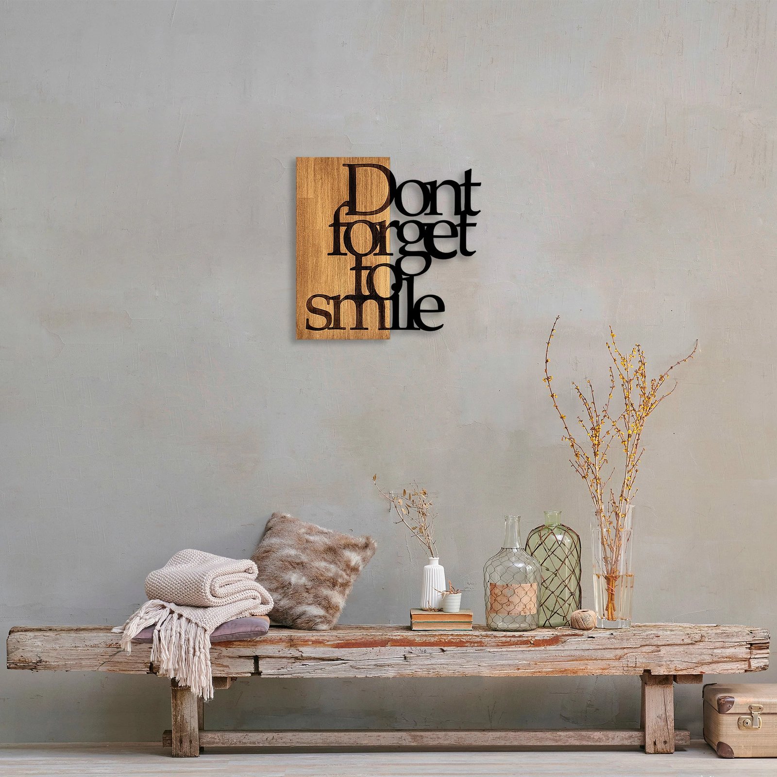 Aksesor dekorativ prej druri për mur, Wallity, MA-287, ngjyrë arre dhe e zezë