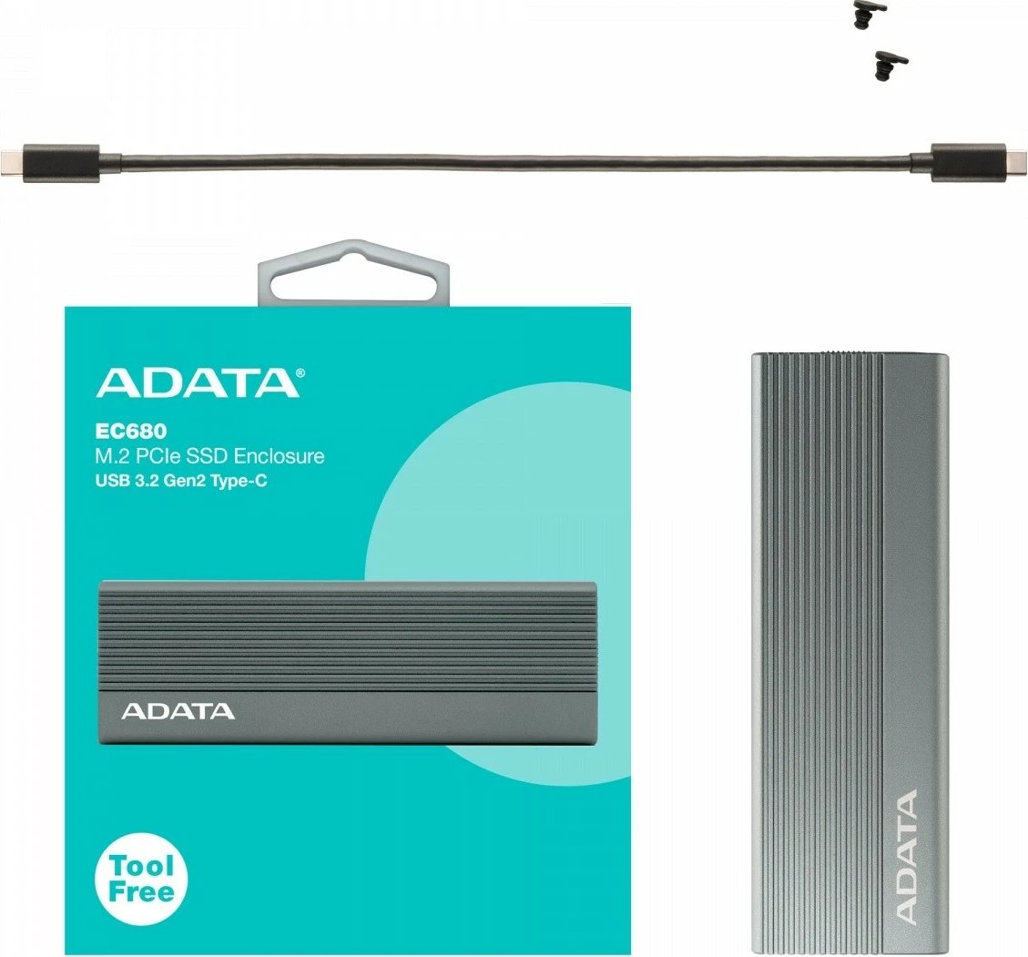 Kasë e jashtme SSD Adata EC680, M.2, USB 3.2 Type-C, Gri Kasë e jashtme SSD Adata EC680, M.2, USB 3.2 Type-C, Gri
