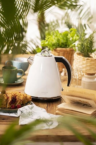 Zierës uji elektrik, Adler AD 1343, 1.5 L, 1850–2200W, element inoks i sheshtë, bazë 360°, sistem sigurie STRIX, e bardhë