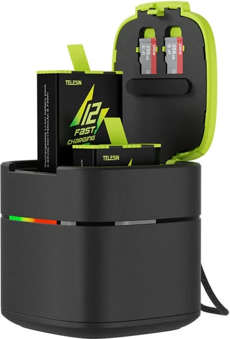 Karikues dual-kanal Telesin FCC-001 për GoPro Hero 9/10/11/12, karikim i shpejtë, i zi