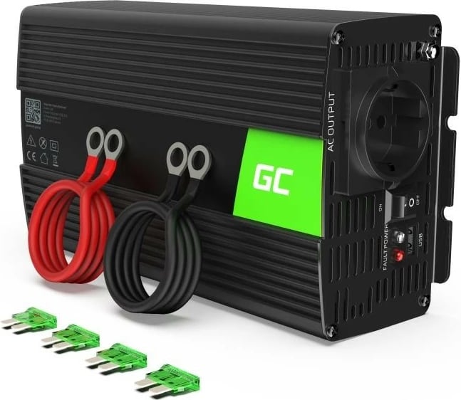 Invertor energjie Green Cell INV08, 12V në 230V, 1000W/2000W, i zi