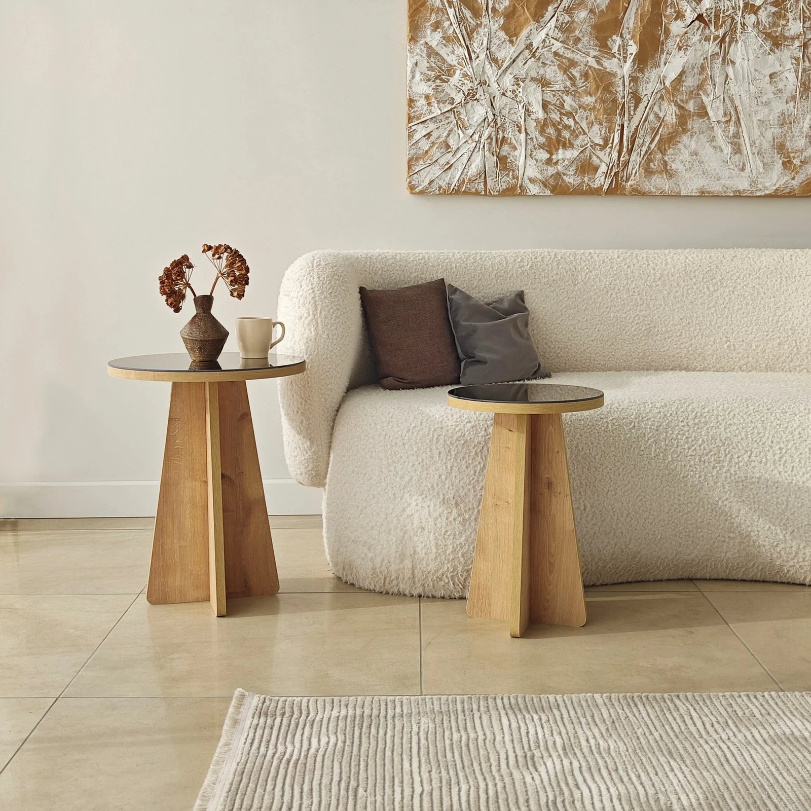 Set tavolinash anësore Skye Decor, Luna 2, bronzi, lisi sapphire