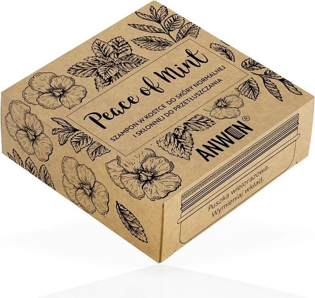 Shampon i ngurtë për femra Anwen Peace of Mint 75g + kuti alumini Shampon i ngurtë për femra Anwen Peace of Mint 75g + kuti alumini