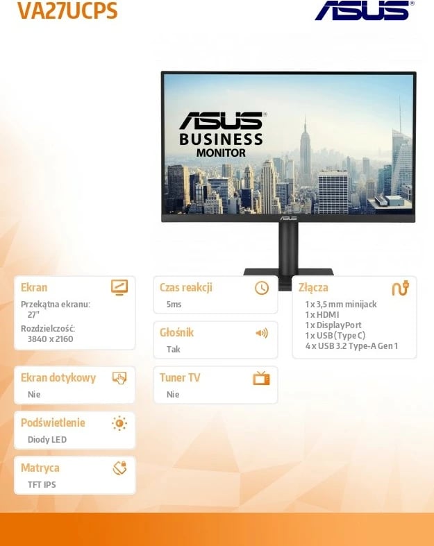 Monitor Asus VA27UCPS 27", 4K UHD, IPS, USB-C, i zi
