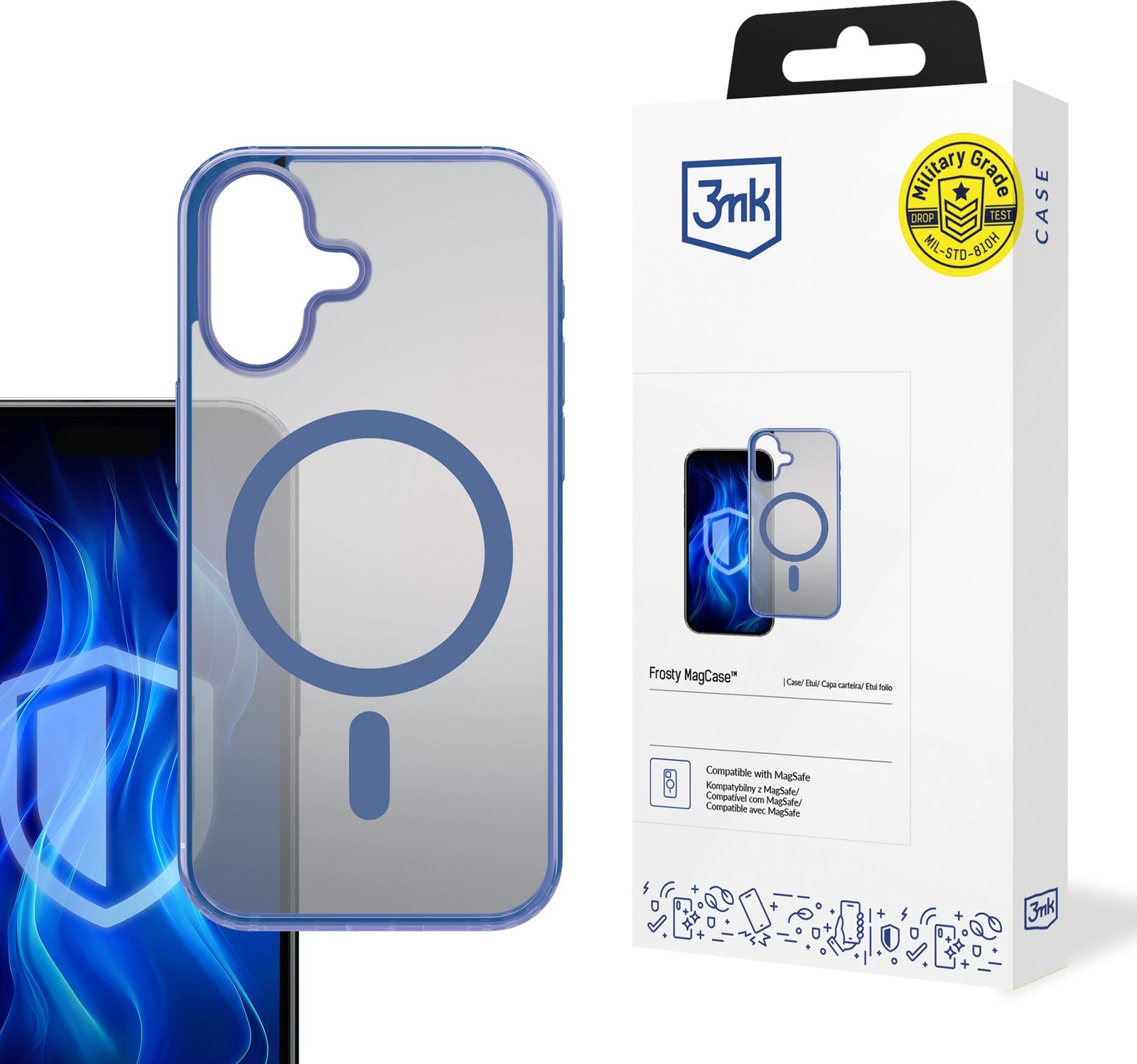 Mbështjellës 3mk Frosty MagCase për iPhone 16 Plus, Transparent Blu