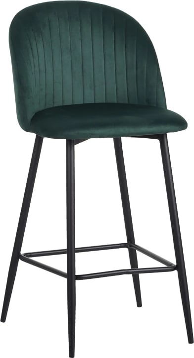 Karrige për bar, kadife, ngjyrë e gjelbër e errët, këmbë metali të zeza, 53x46.5x96.5