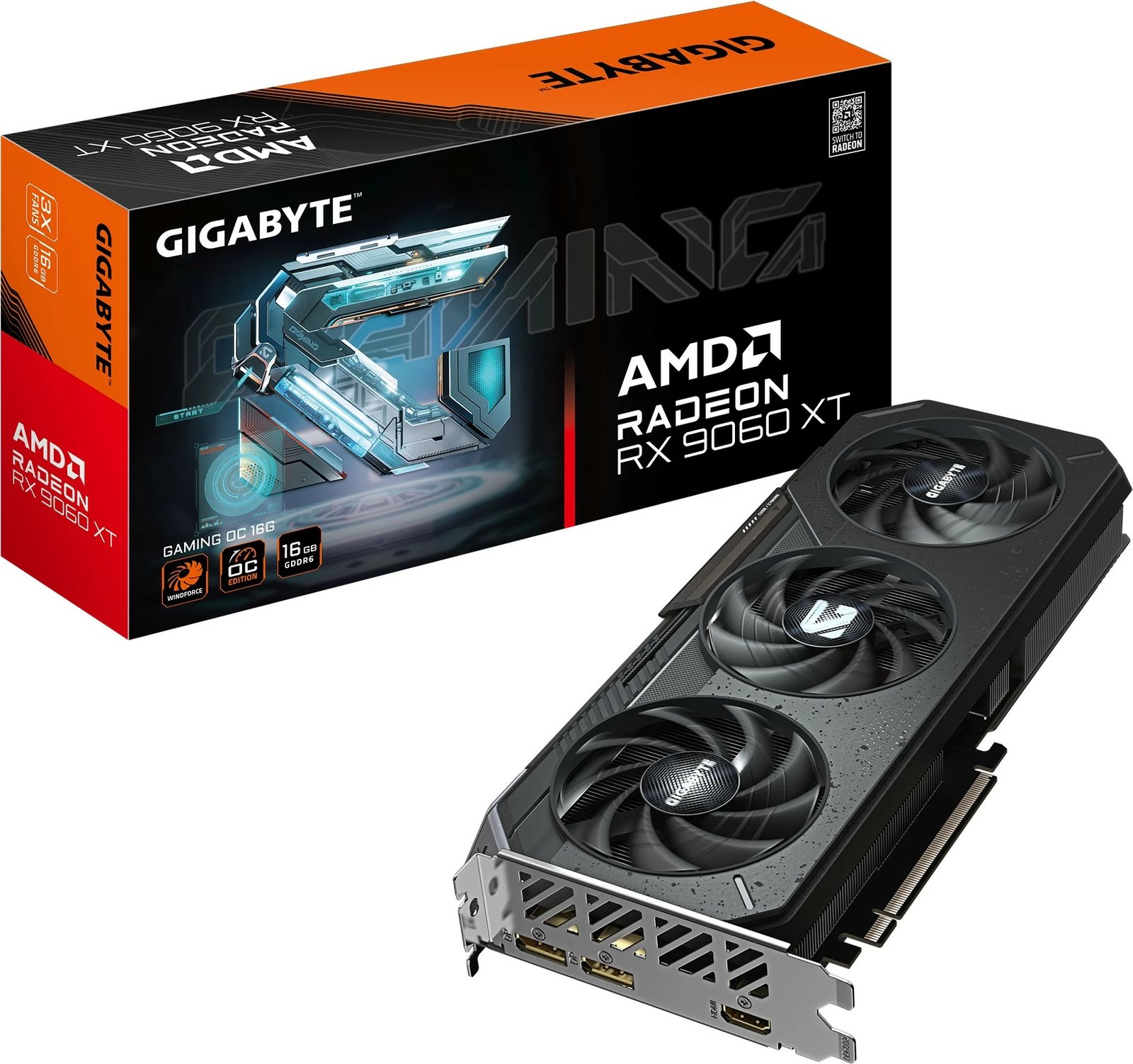 Kartelë grafike Gigabyte RX 9060 XT Gaming OC 16GB GDDR6, 3 fan, e zezë