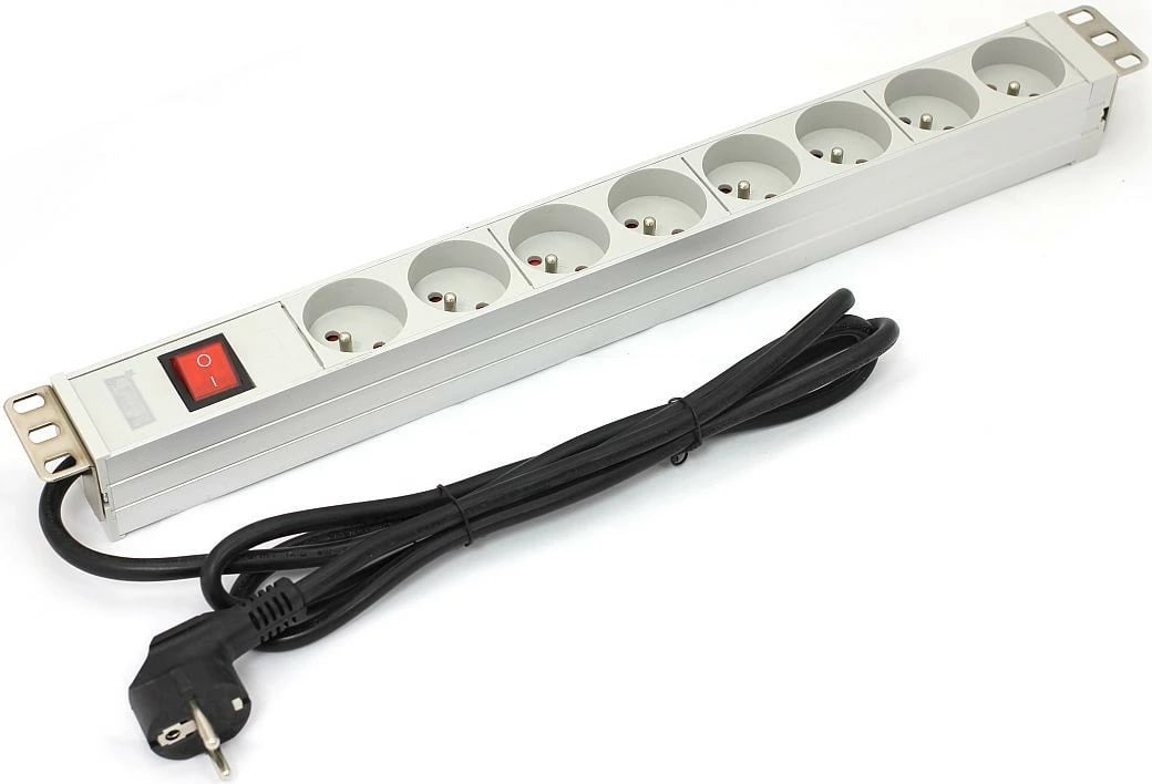 Prizë RACK Digitus A-19-STRIP-2-IMP, 8xType E, 1.8m, alumini, e bardhë