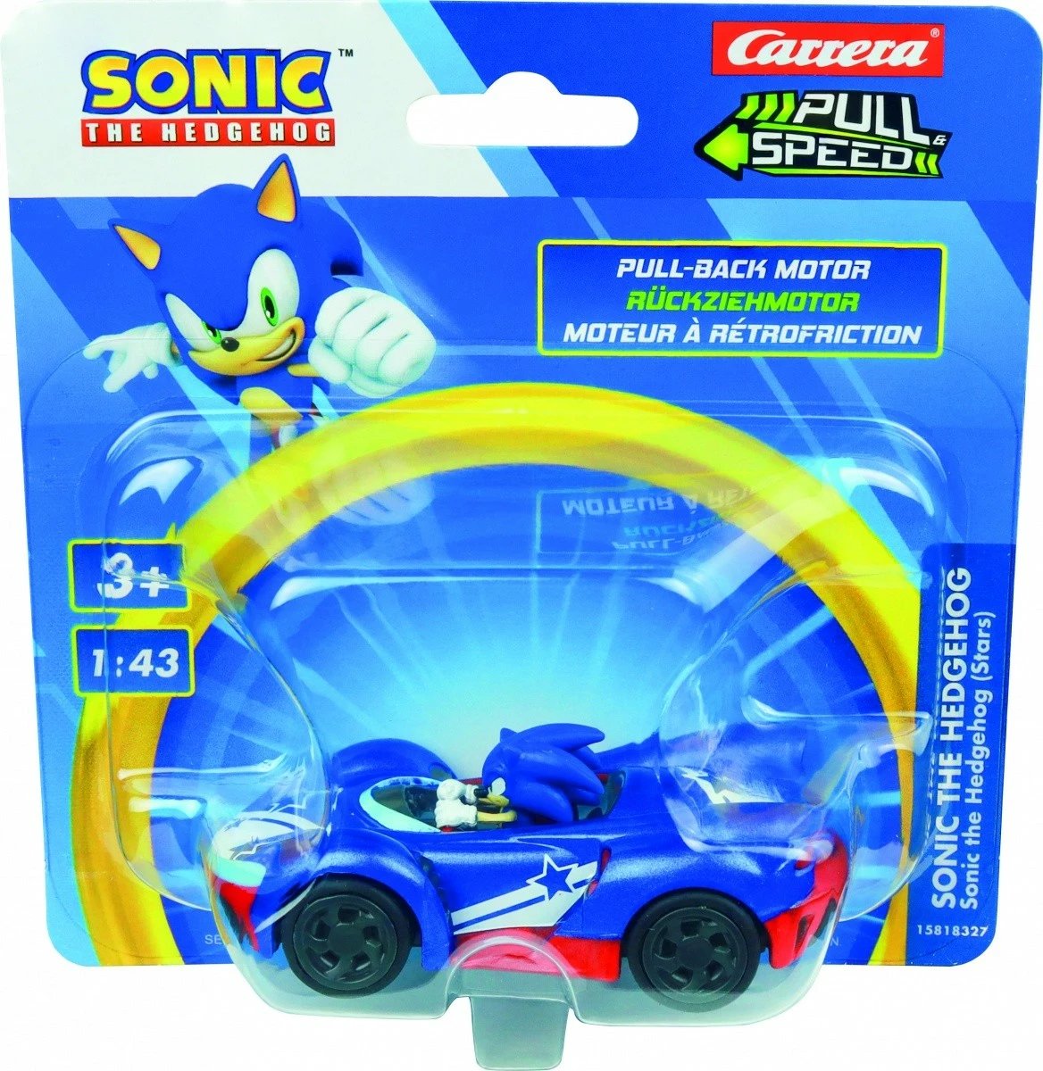 Makine lodër Carrera Pull & Speed Sonic the Hedgehog, 1:43, plastike, Blu/Kuqe/Zi