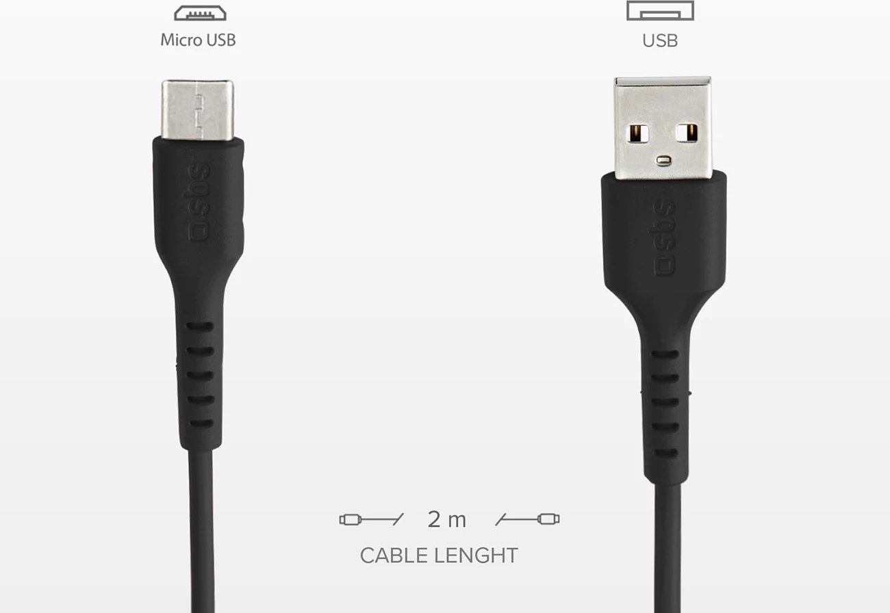 Kabllo USB-A në Micro-USB SBS TECABLEMICRO2K, 2 metra, e zezë Kabllo USB-A në Micro-USB SBS TECABLEMICRO2K, 2 metra, e zezë