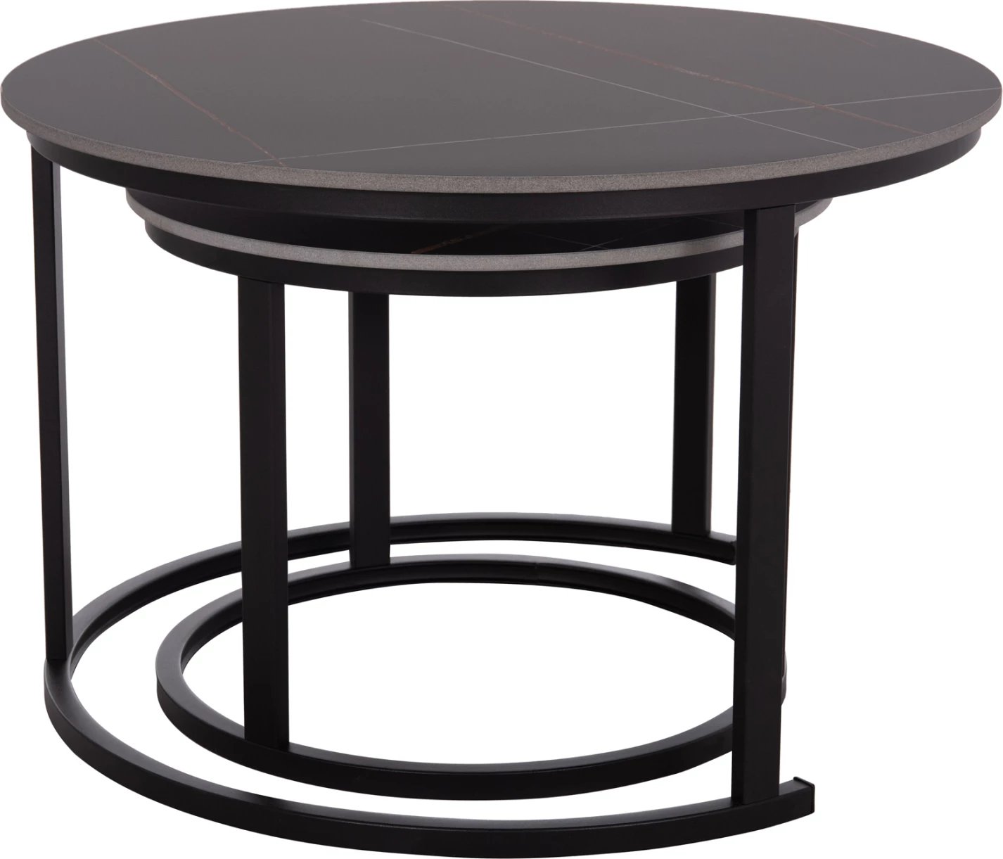 Set tavolina kafeje 2 copë, sipërfaqe qeramike, pamje mermeri të zi, TALOS FH18140.02, Φ70x45.5cm