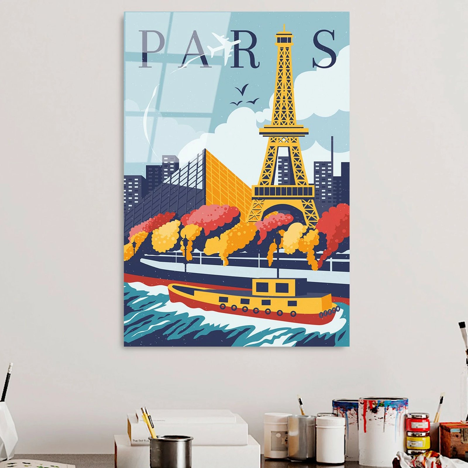 Pikturë dekorative prej xhami të temperuar, shumëngjyrëshe, PARIS, UV-1019, 30x45cm