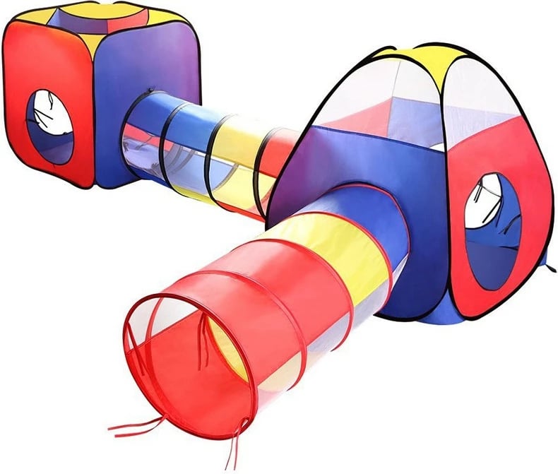 Tendë loje Madej 4 elemente kube, tunel, iglu, 270x210x95 cm, Blu, Kuqe