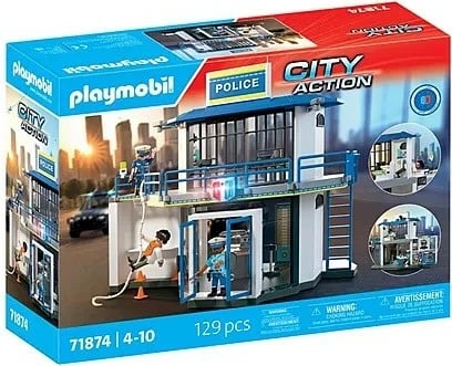 Set lodër policie, Playmobil, 71874 City Action Police Station me dhomë marrjeje në pyetje, 129 pjesë, 3 figura