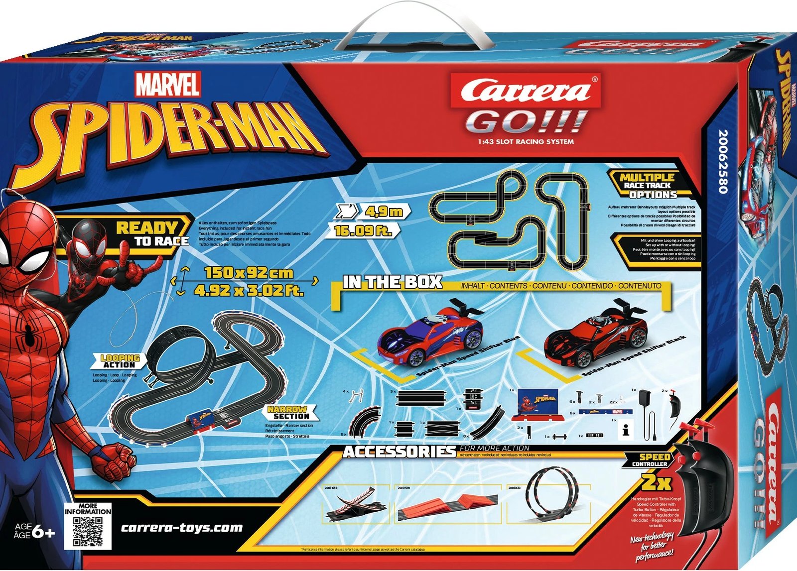 Set gare Carrera GO!!! Spider Racing, pista 4.9m, 2 makina, shumëngjyrëshe