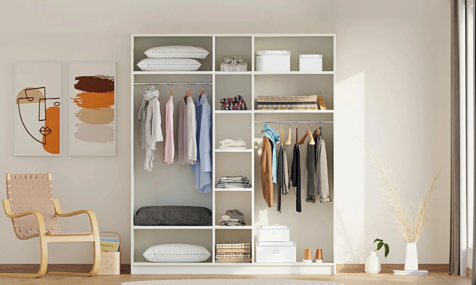 Dollap garderobe Skye Decor, ngjyrë e bardhë matte, RB-185-04