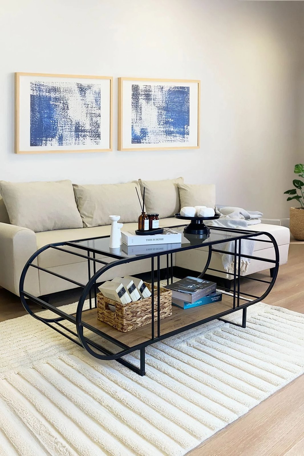 Tavolinë e ulët Hanah Home, Windy, ngjyrë Atlantic Pine dhe Fume