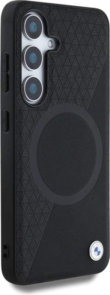 Mbështjellës BMW Leather Half Textured MagSafe për Samsung Galaxy S25, i zi