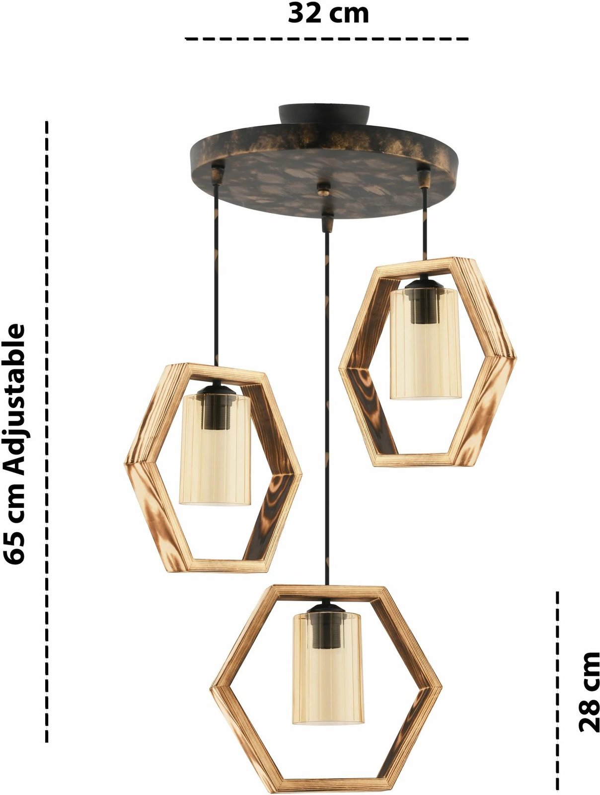 Llambë tavani Opviq, Hexagon Triple G Glass, natyrale, vintage