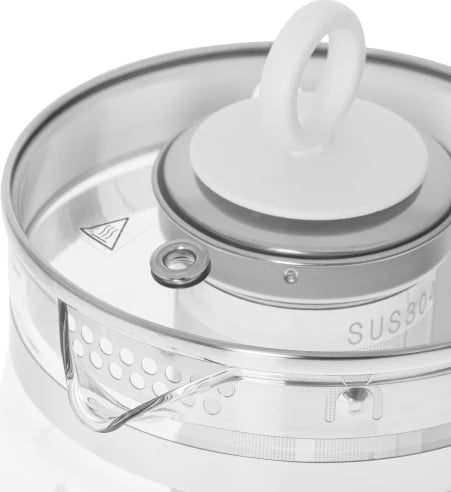 Zierëse uji qelqi Adler AD 1299 1.5 L me kontroll temperature dhe infuzor çaji, e bardhë