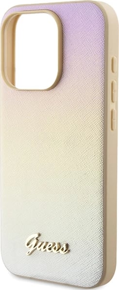 Mbështjellës Guess Saffiano Iridescent Script për iPhone 15 Pro, ari