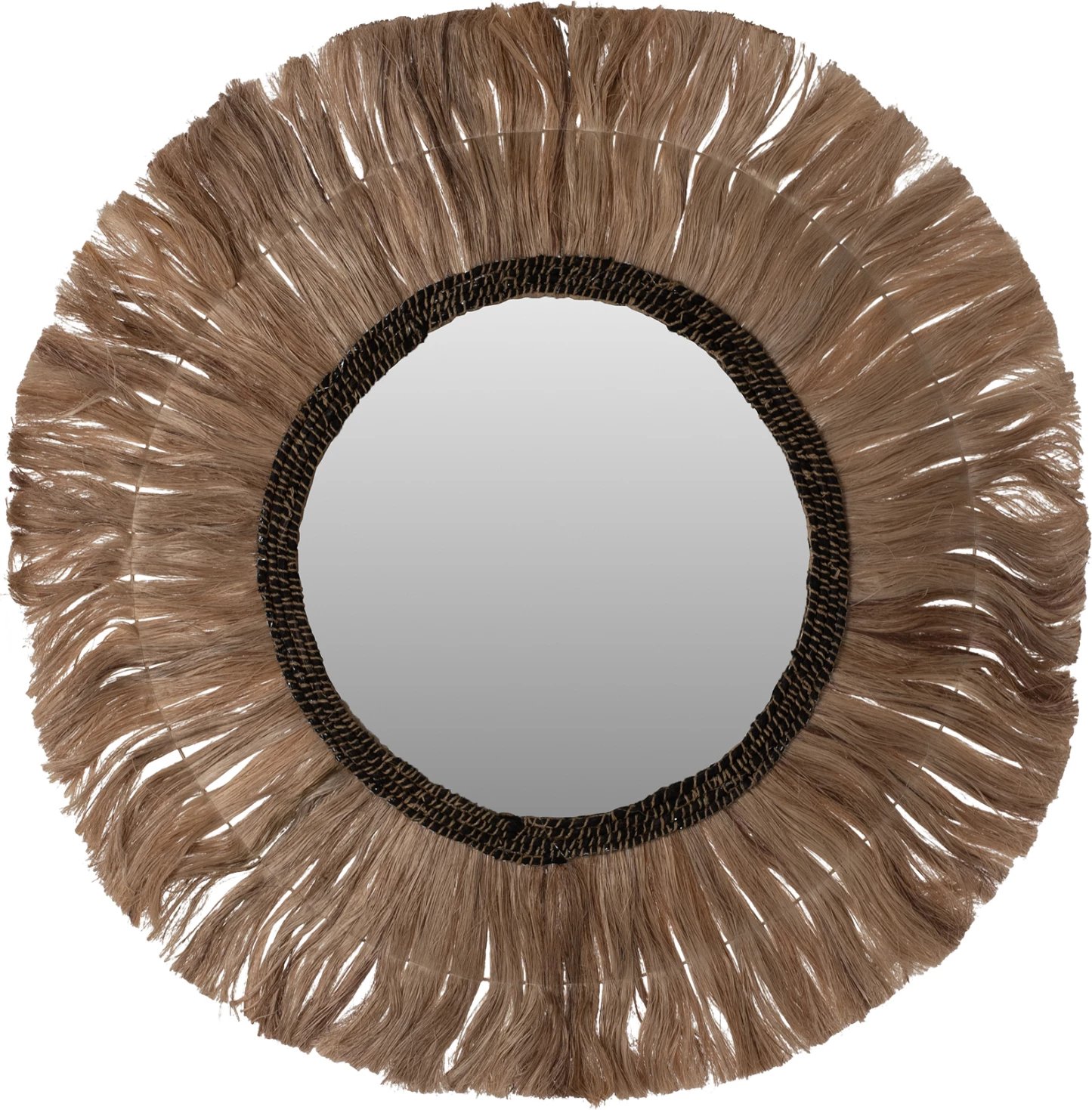 Pasqyrë rrethore me kornizë prej fibrash abaca, ngjyrë natyrale e zezë, Φ100cm, FH7748