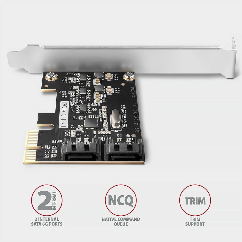 Kontroller PCIe AXAGON PCES-SJ2, 2x SATA 6G, JMB582, për kompjuter, i zi