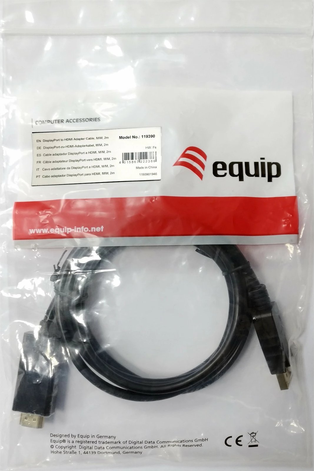 Kabllo adapter DisplayPort në HDMI, Equip, 3 m, e zezë