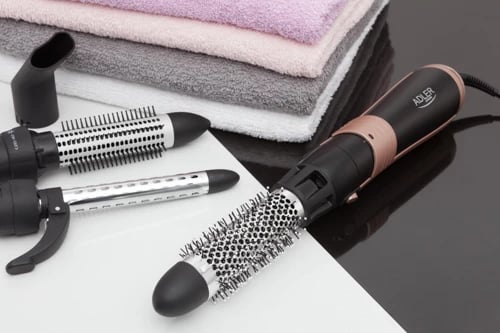 Stajler flokësh, Adler, AD 2022, 1200W, 6 koka ndërruese + çantë udhëtimi, e zezë me elemente të arta