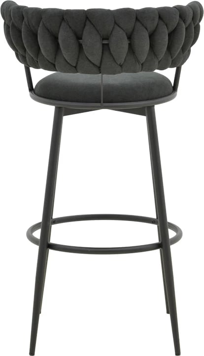 Karrige për bar Alkia, set prej 2 copë, material stof i zi, këmbë metalike të zeza, 50x56x95cm