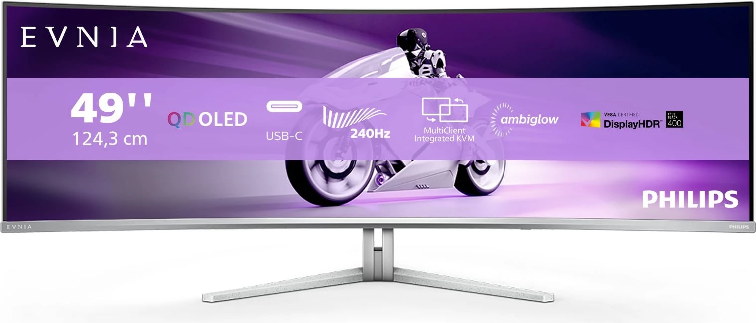 Monitor Philips 49M2C8900 QD-OLED 49 inç, 5120x1440, 32:9, Ambilight, USB-C, i bardhë Monitor Philips 49M2C8900 QD-OLED 49 inç, 5120x1440, 32:9, Ambilight, USB-C, i bardhë