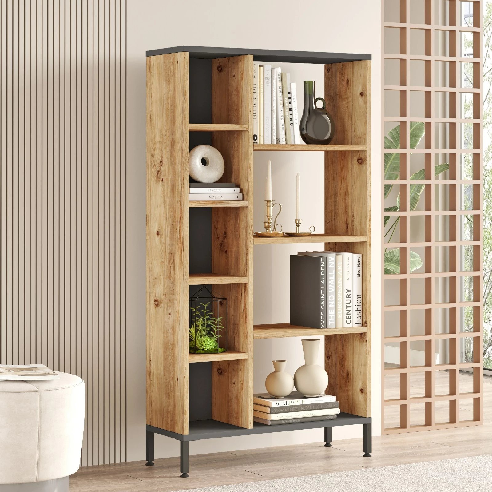 Raft librash Hanah Home, ngjyrë pishë Atlantike dhe antracit, Rl3-Aa