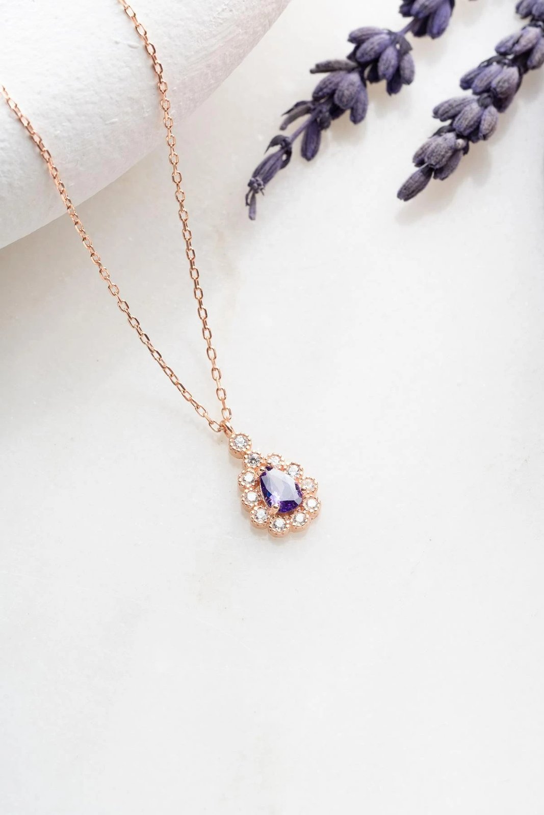 Qafore argjendi, ngjyrë rozë ari, gur zirkoni i purpurt, Jumeon, NRZ999231