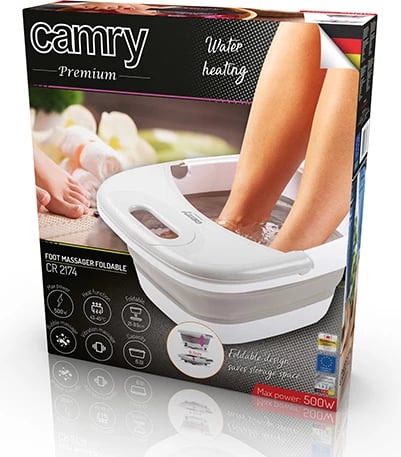 Masazhues këmbësh me ujë palosës, Camry, CR 2174, 6L, 450W, ngrohje 43-45°C, gri/e bardhë