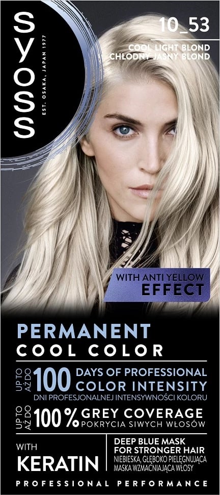 Ngjyrë për flokë Syoss Permanent Cool Color 10_53 për femra bionde e çelët e ftohtë, 1 copë