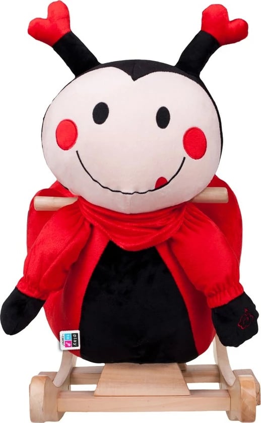 Lodër lëkundëse me melodi, PLAYTO, Ladybug, sedilje e butë me doreza druri, për 18m+, e kuqe