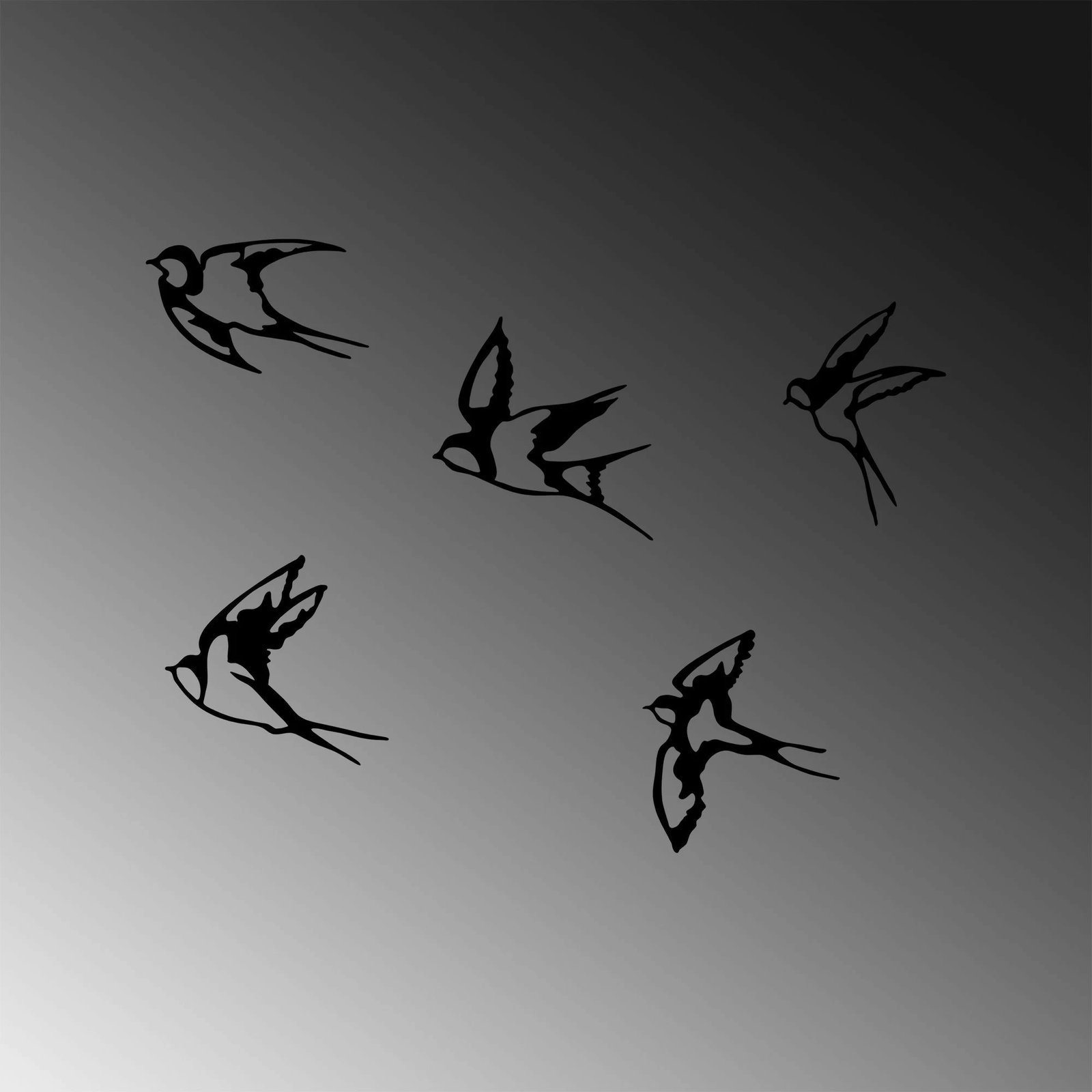 Aksesor dekorativ metalik për mur, dallëndyshe, 5 copë, Wallity-303