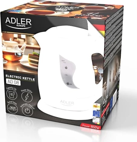 Zierës uji elektrik, Adler, AD 08, 1.0 L, 850 W, plastikë, bazë 360°, e bardhë