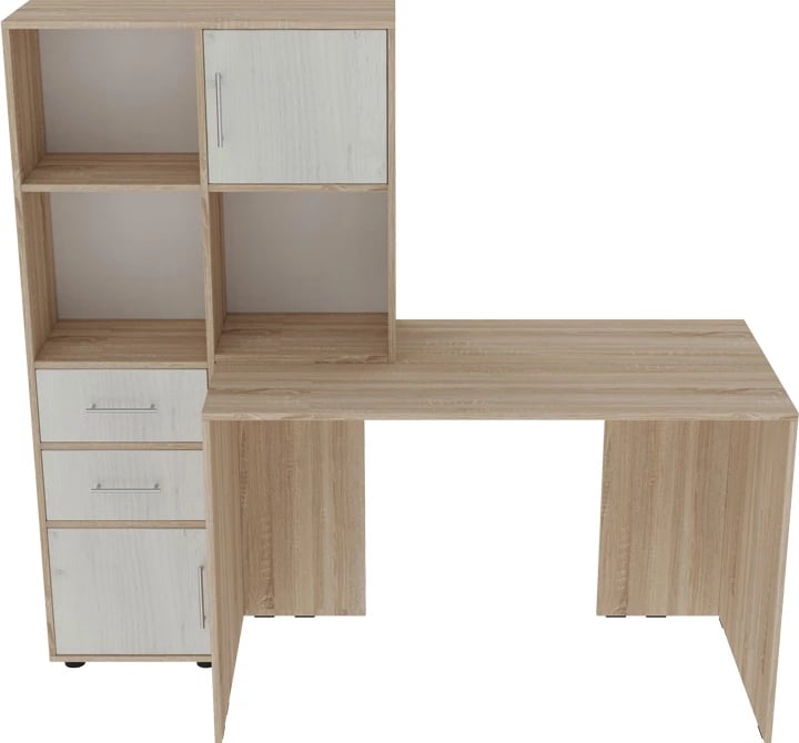 Tavolinë pune me raft Scarlet, ngjyrë sonoma-e bardhë, 161x60x150cm