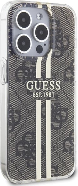 Mbështjellës Guess IML 4G Gold Stripe për iPhone 15 Pro Max, kafe