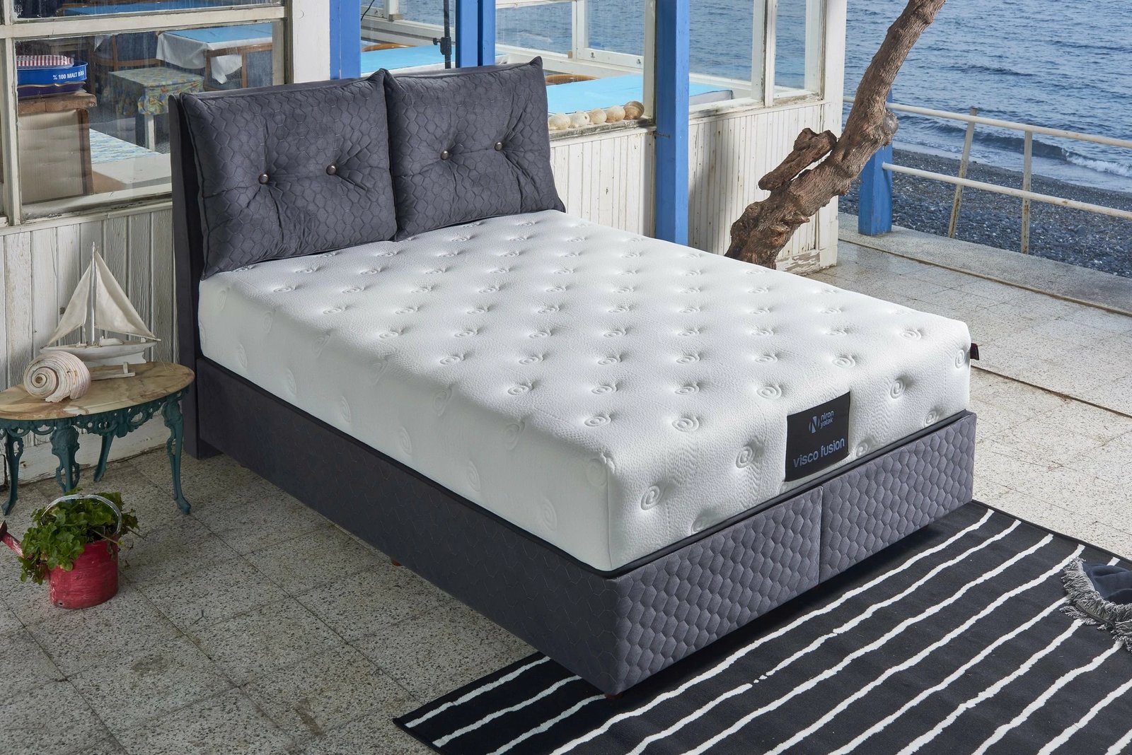 Dyshek dopio Visco Fusion, Skye Decor, 180x200 cm, memory foam, susta xhepi, i butë luksoz