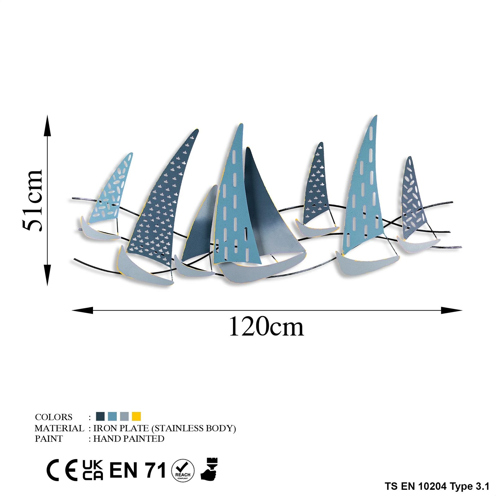 Aksesor dekorativ metalik për mur, Wallity Uskuna 3, shumëngjyrësh, 51x120cm