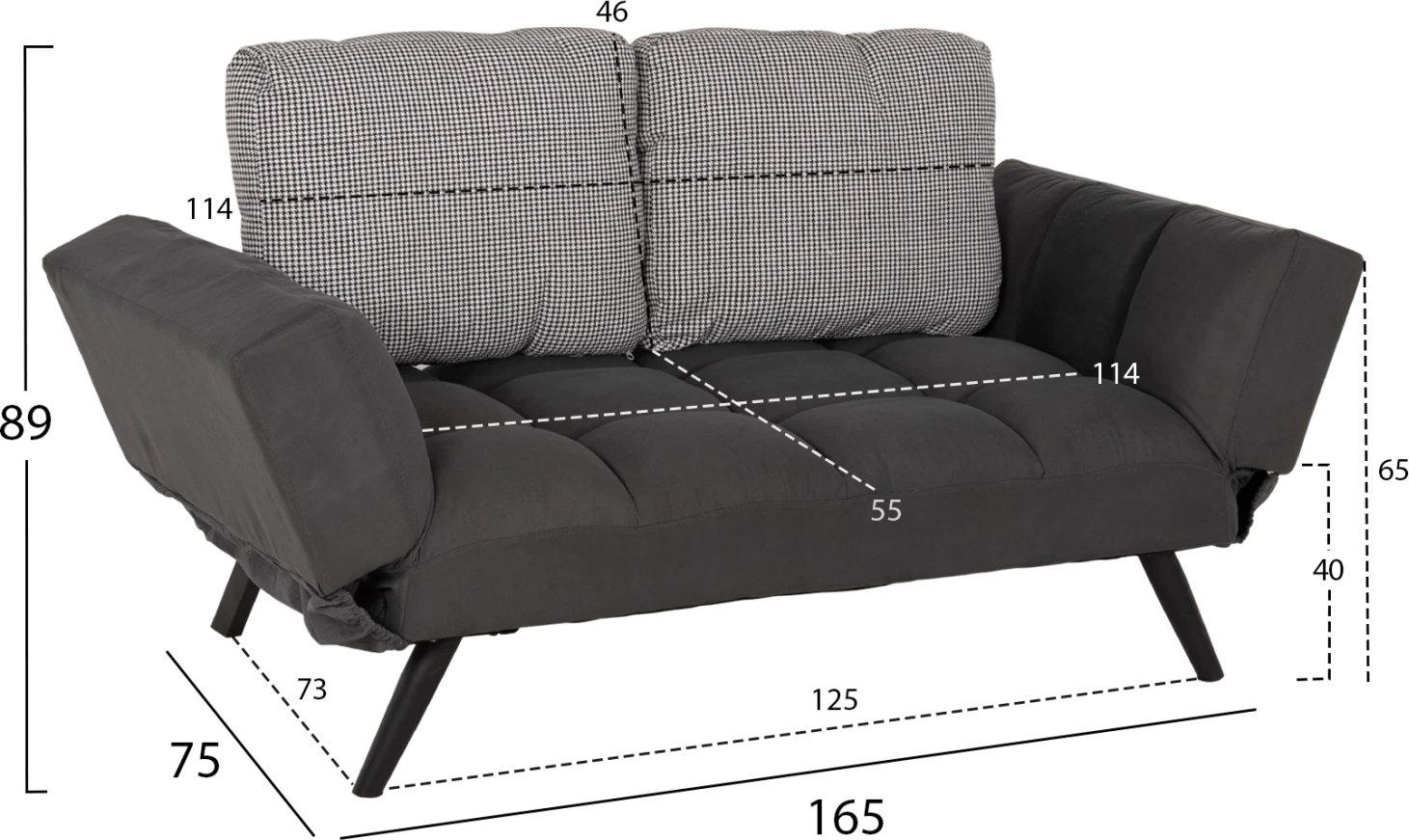 Divan 3 vendësh FH3169.01 GRI me Jastëkë 165-190x75x89Η cm
