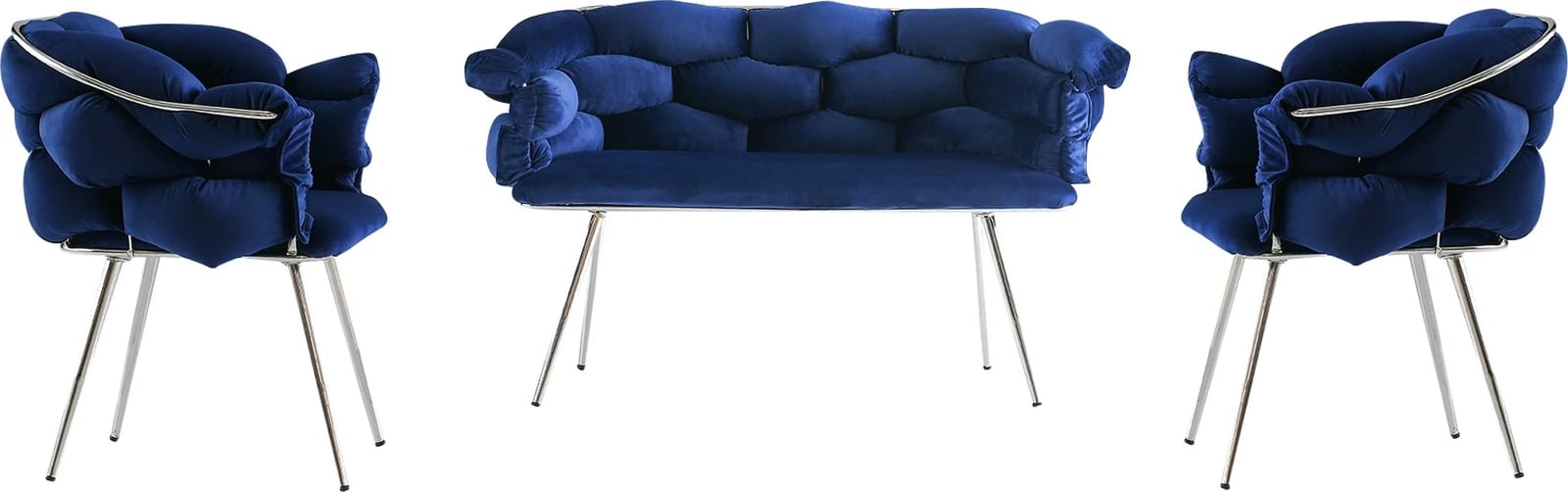 Set divanesh Hanah Home, Balon, ngjyrë blu e errët, këmbë kromi, 3 pjesë