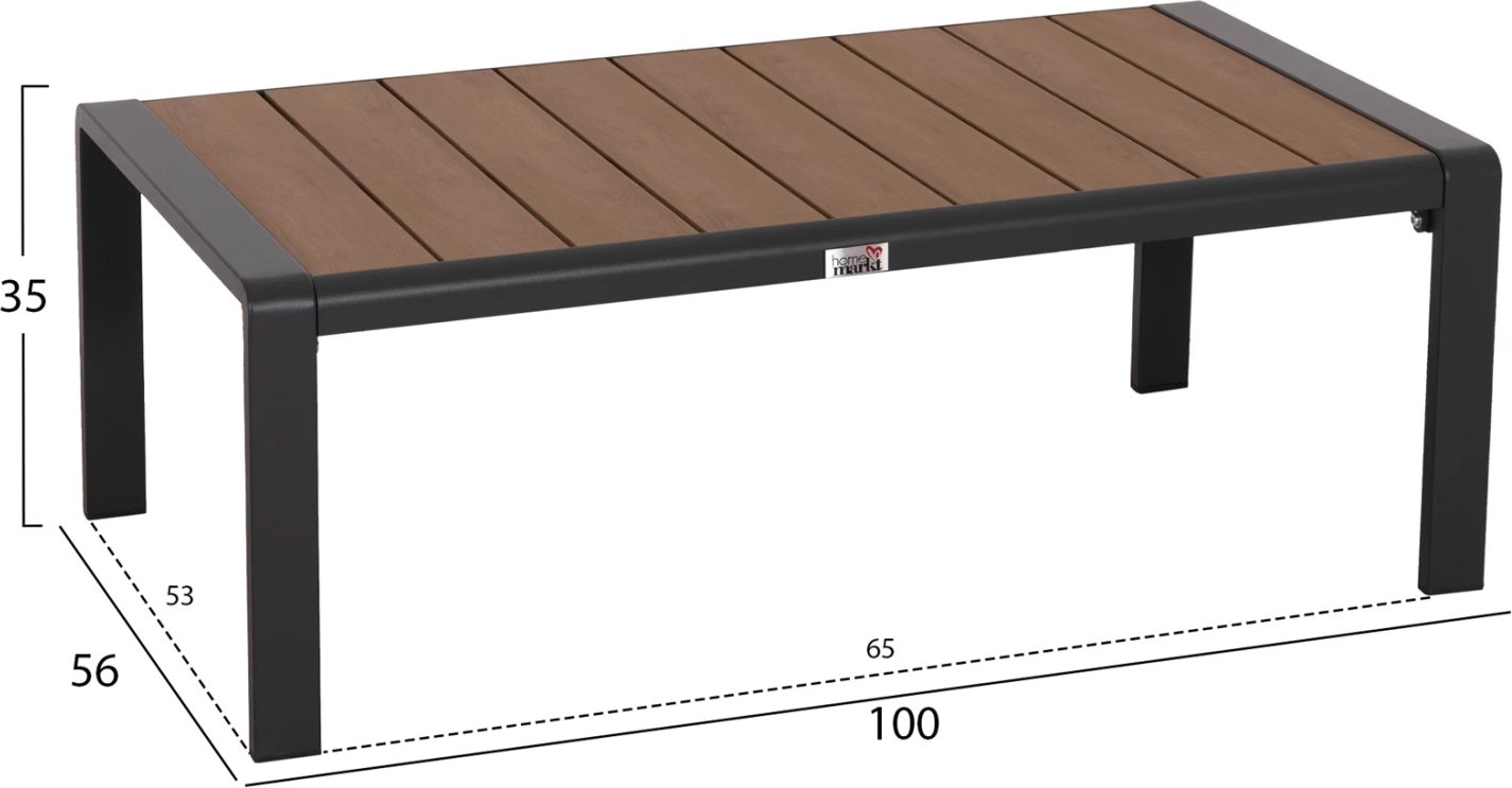 Tavolinë anësore për shezlong, alumin, ngjyrë gri e errët, polywood, BENTRY FH6276.03, 100x56x35cm