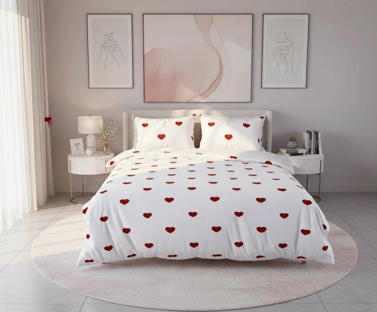 Set mbulesë jorgani Single XXL, L'Essentiel Linge de Maison, e bardhë me të kuqe