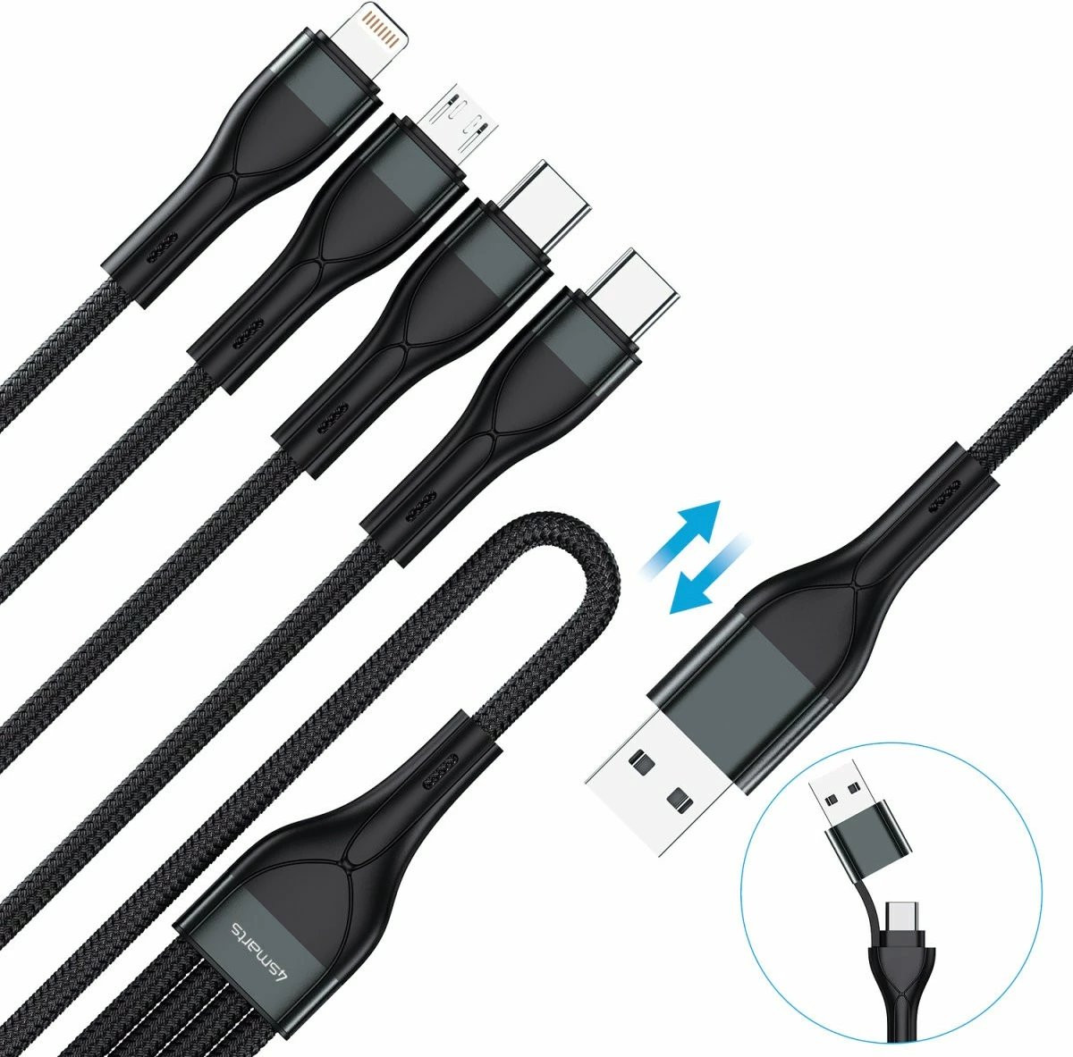 Kabllo karikimi 4smarts 541023, 1.2 m, USB A/USB C, USB C/Micro USB-A/Lightning, e zezë Kabllo karikimi 4smarts 541023, 1.2 m, USB A/USB C, USB C/Micro USB-A/Lightning, e zezë