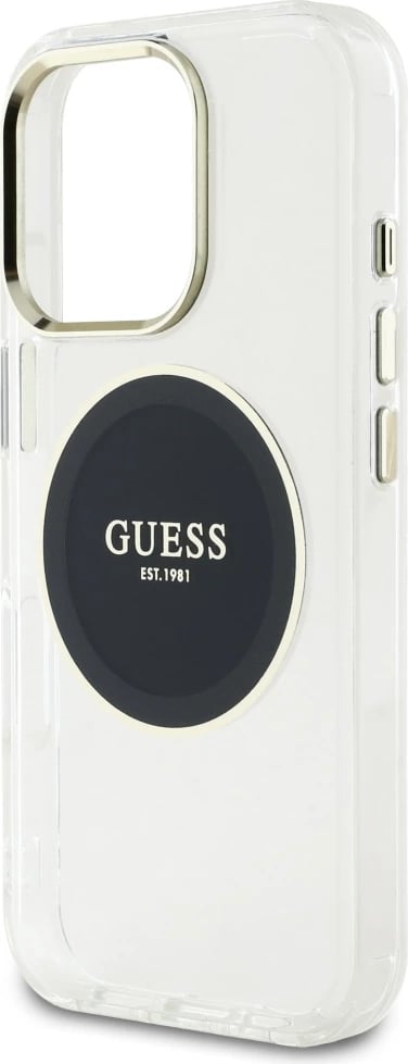 Mbështjellës Guess IML Metal Colored Circle Classic Logo MagSafe për iPhone 16 Pro, zi