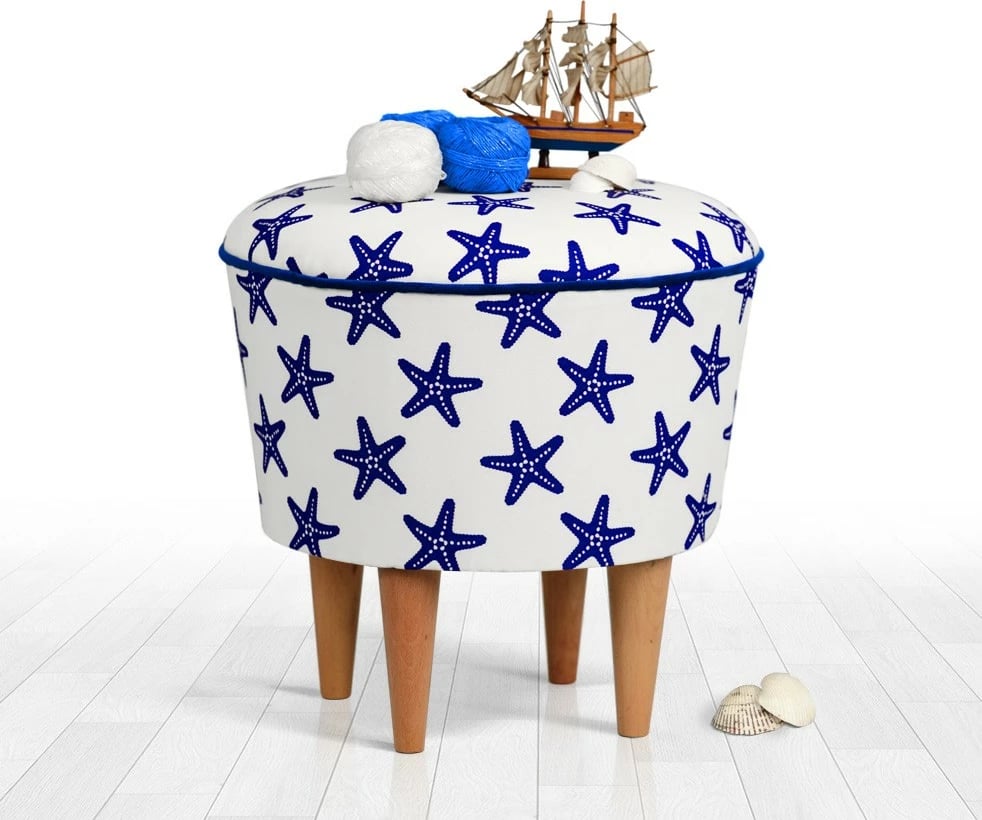 Puf Atelier del Sofa, Cunda v3, ngjyrë kaltër dhe bardhë