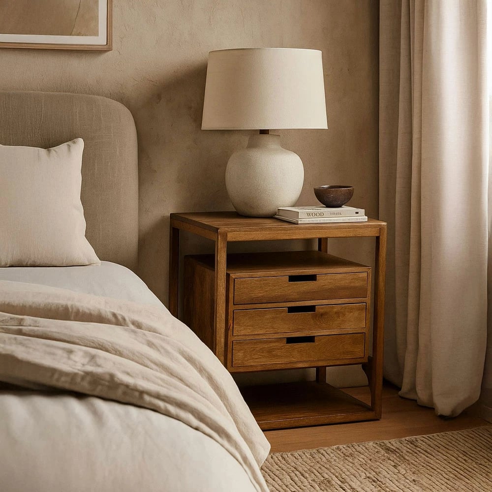 Komodinë ELIS me 3 sirtarë, ngjyrë natyrale, 65x38x65cm